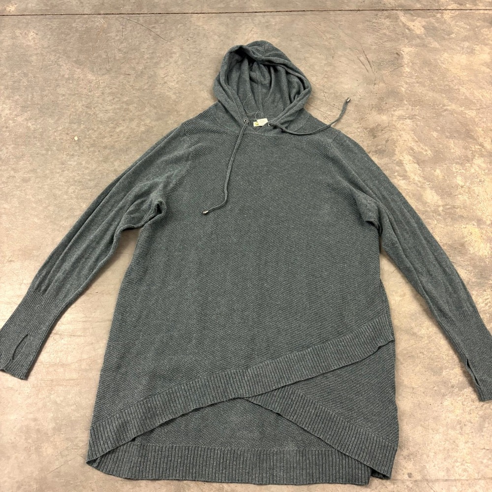 Akini Womens 1X Gray Hooded Tunic Sweater Crossover Neck Thumbhole Pullover